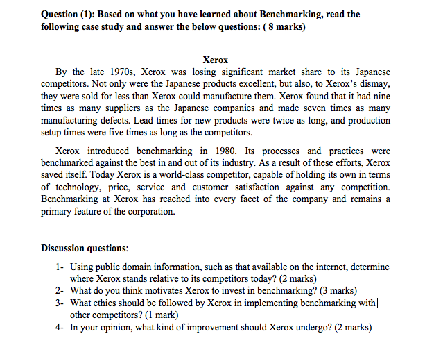 Question (1): Based on what you have learned