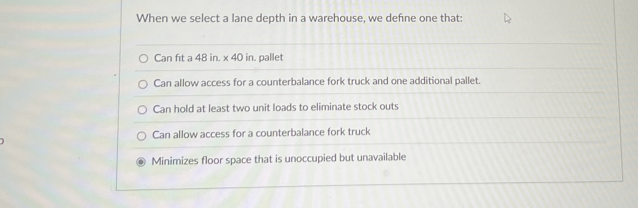 When we select a lane depth in a warehouse, we