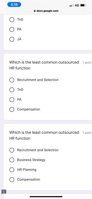 5:18 4G docs.google.com TND PA JA Which is the
