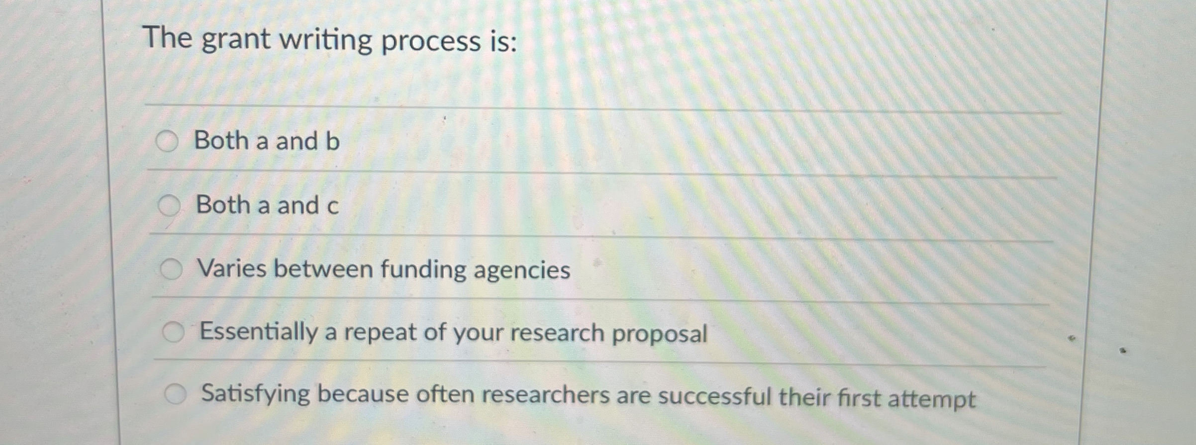 The grant writing process is: Both a and b Both a