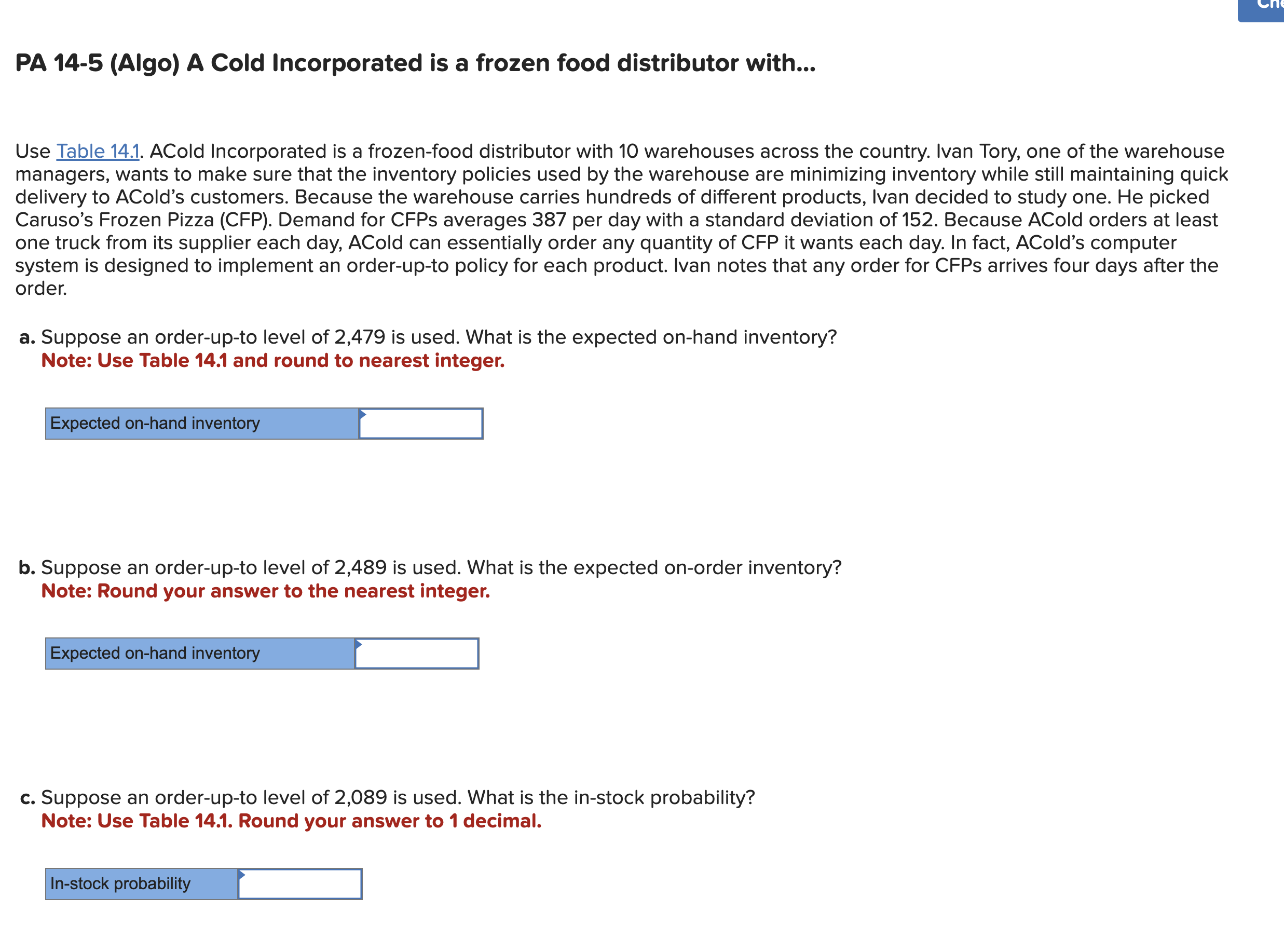 PA 1 4 - 5 ( Algo ) A Cold Incorporated is a