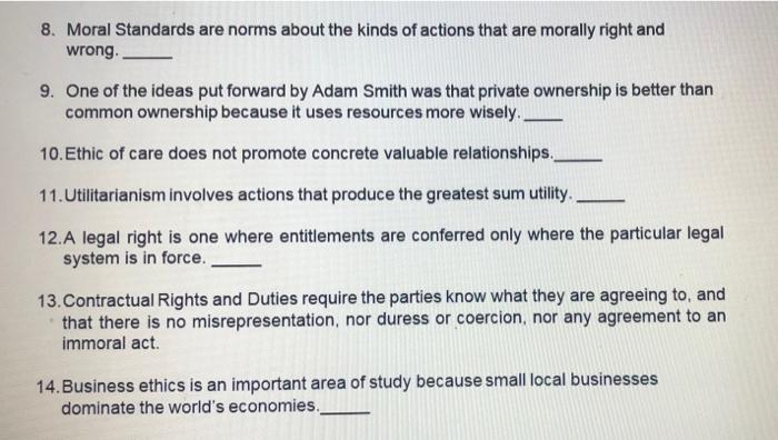 Mark the following statements TRUE or FALSE