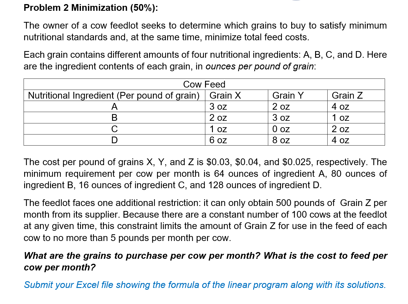 Problem 2 Minimization ( 5 0 \ % ) : The owner of