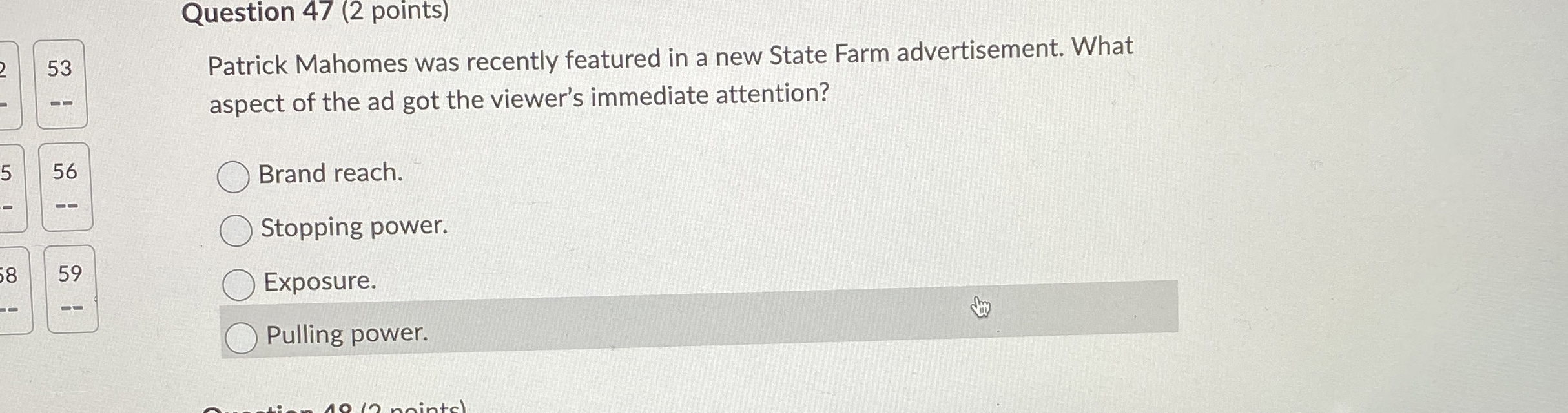 Question 4 7 ( 2 points ) 5 3 Patrick Mahomes was