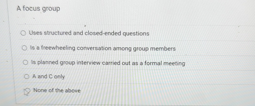 A focus group Uses structured and closed - ended