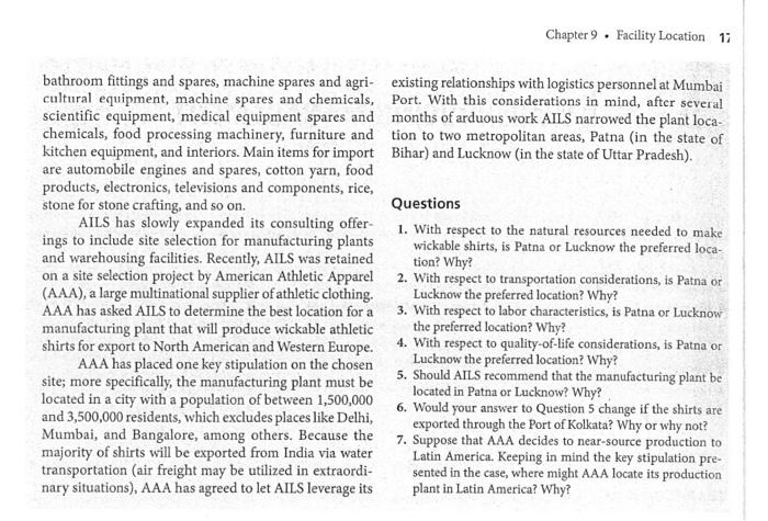 . CASE Case 9.1 All-Indian Logistics Services