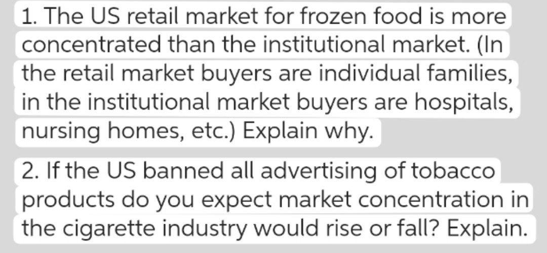 1. The US retail market for frozen food is more
