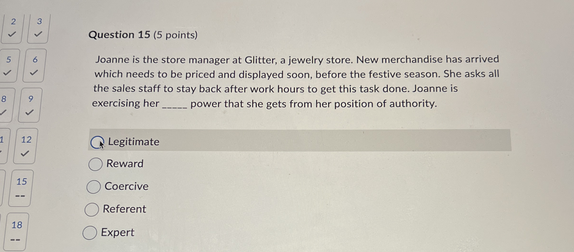 Question 1 5 ( 5 points ) Joanne is the store