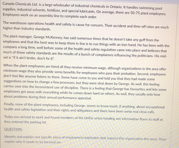 Canada Chemicals Ltd. is a large wholesaler of