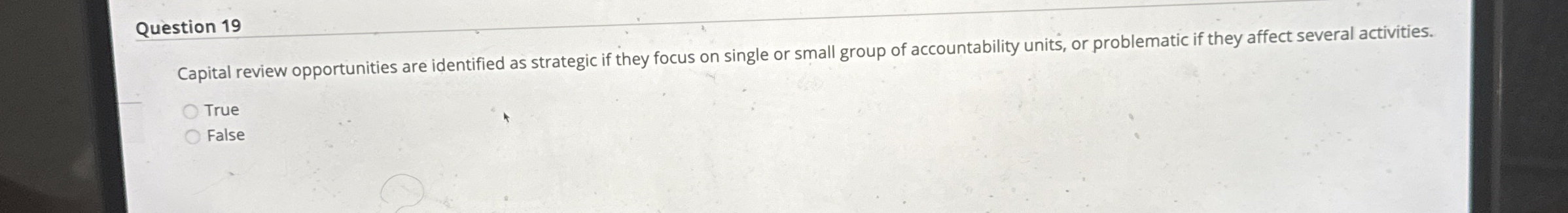 Question 1 9 Capital review opportunities are