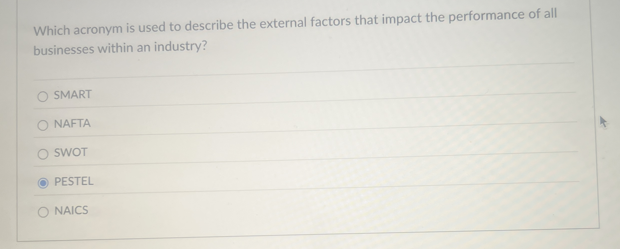 Which acronym is used to describe the external