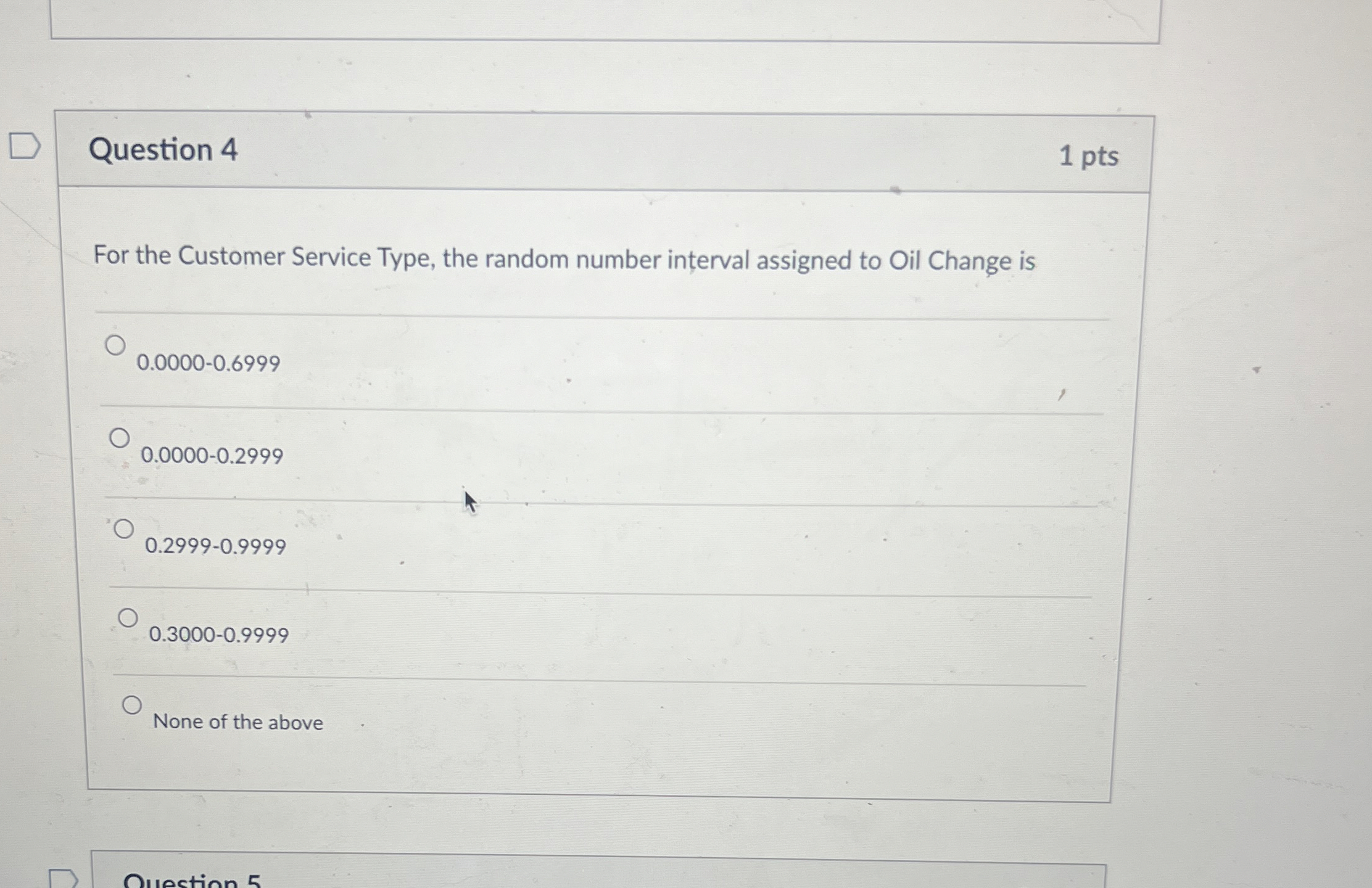 Question 4 1 pts For the Customer Service Type,