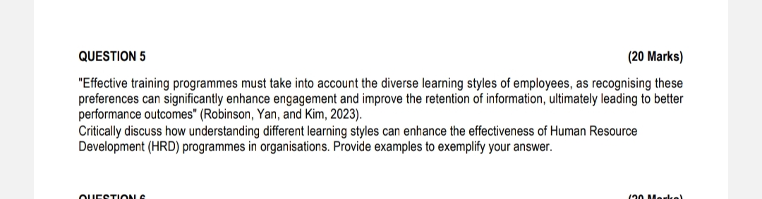 QUESTION 5 ( 2 0 Marks ) "Effective training