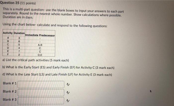 Question 35 (11 points) This is a multi-part