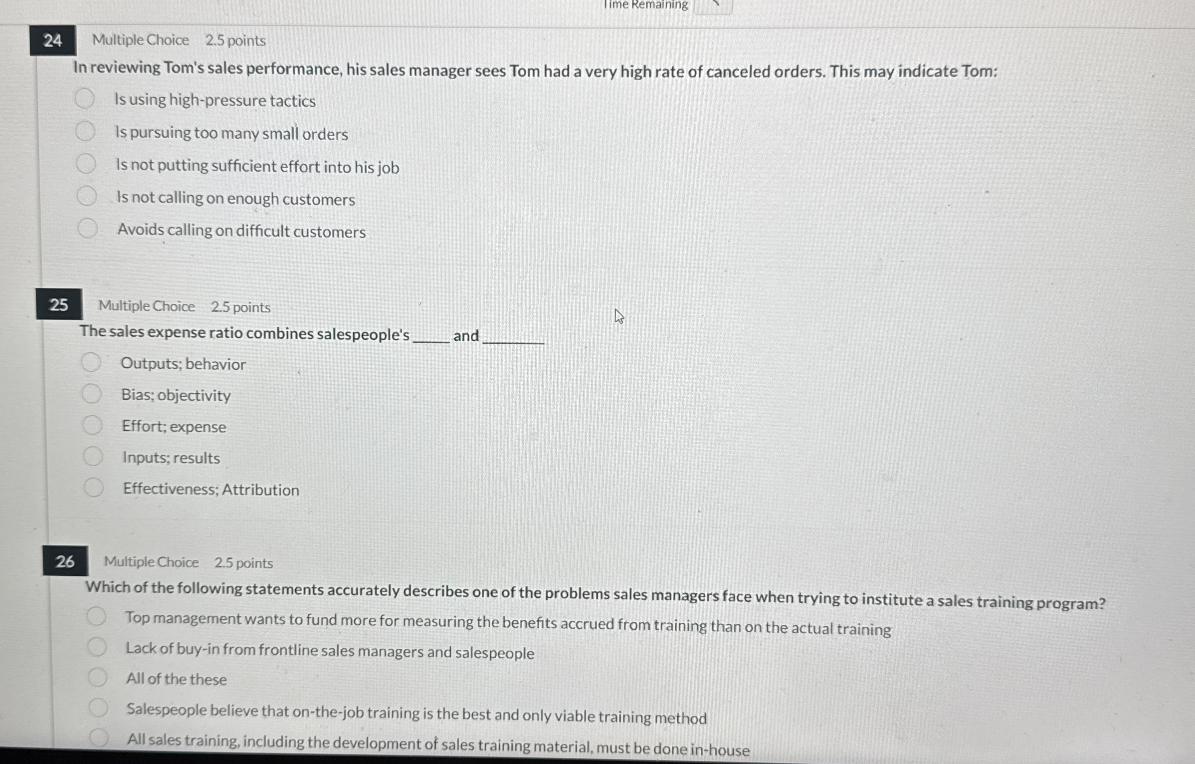 Iime Remaining 2 4 Multiple Choice 2 . 5 points