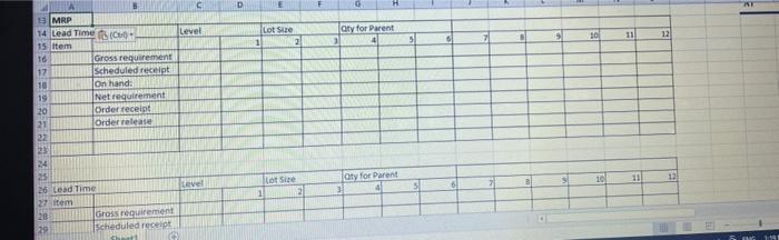 complete the MRP grids in given excel sheet