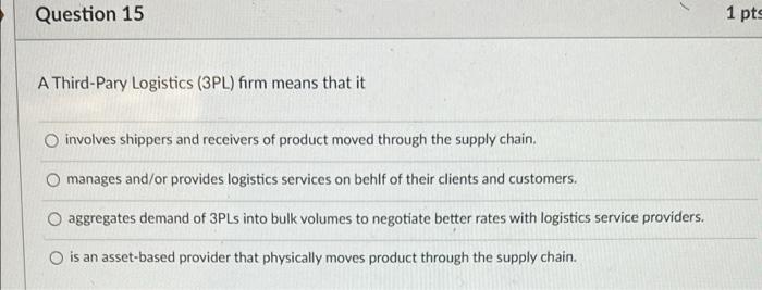 Question 42 1 pts Order Cycle Time (OCT) (Also