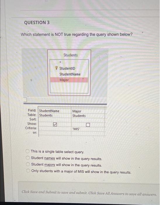 QUESTION 3 Which statement is NOT true regarding