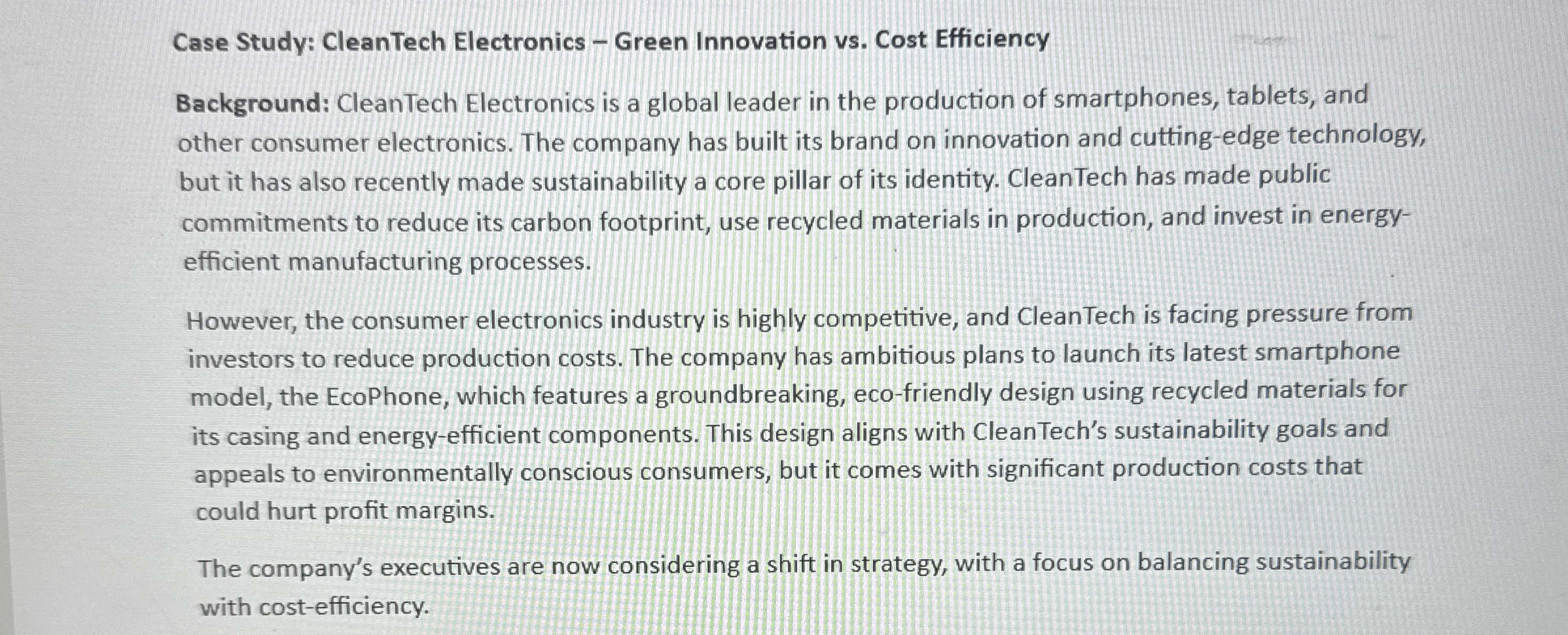 Case Study: CleanTech Electronics - Green