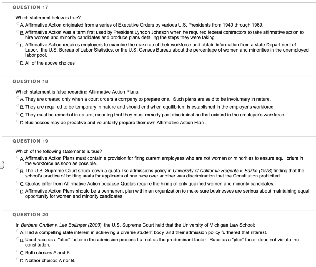 QUESTION 17 Which statement below is true? A.