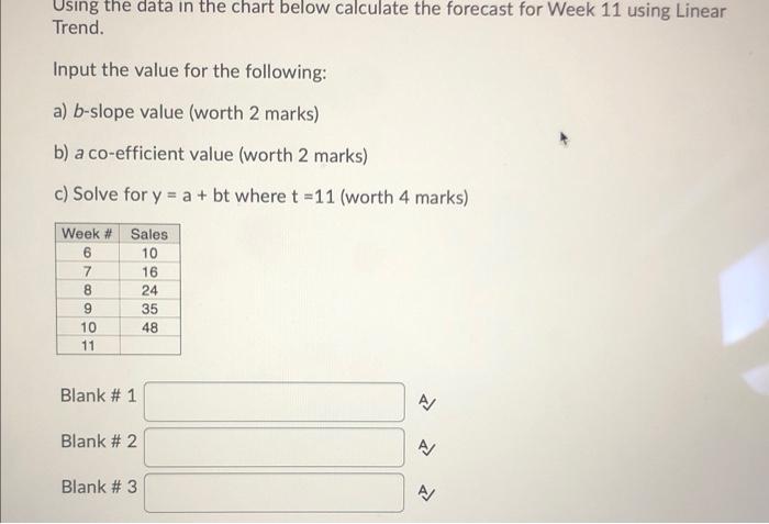 Using the data in the chart below calculate the