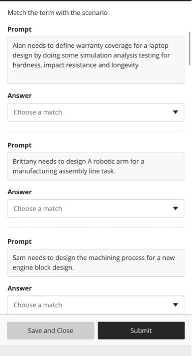 Match the scenarios with one word from the list