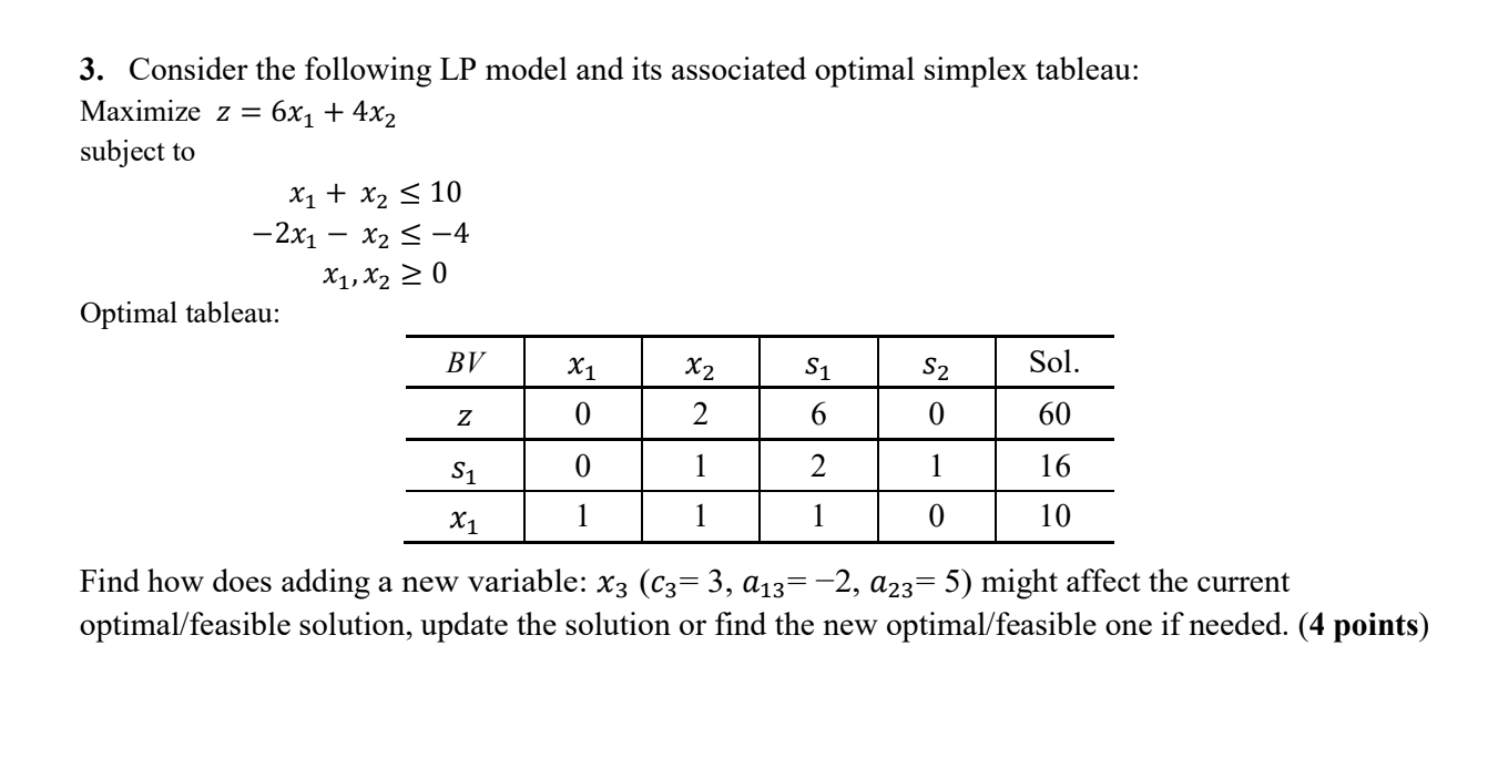 3. Consider the following LP model and its
