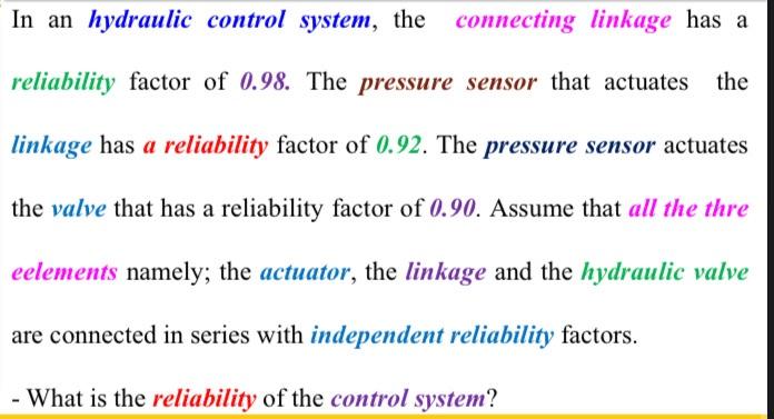 In an hydraulic control system, the connecting