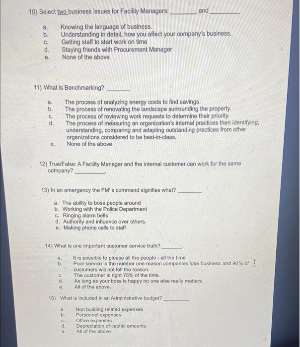 10) Select two business issues for Facility
