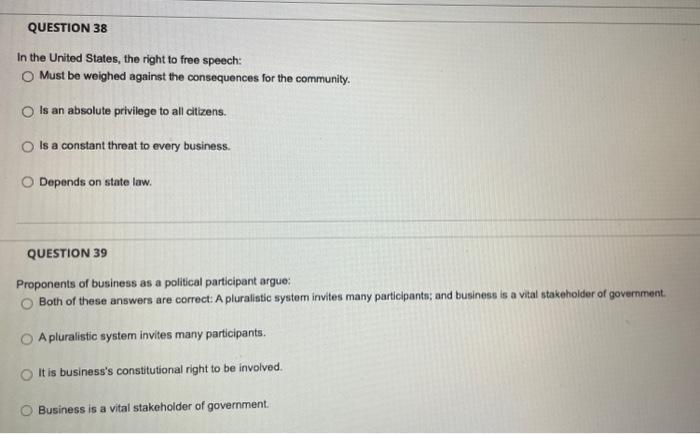 QUESTION 38 In the United States, the right to