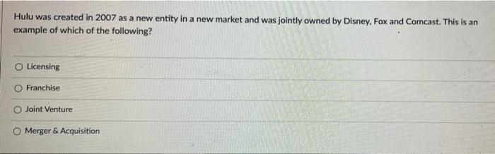 Hulu was created in 2007 as a new entity in a new