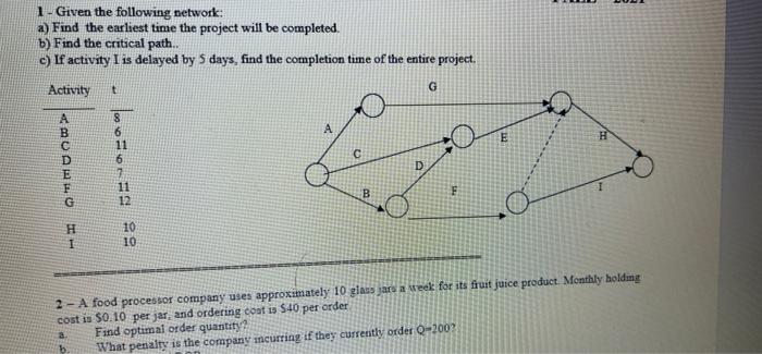 DODI 1 - Given the following network: a) Find the