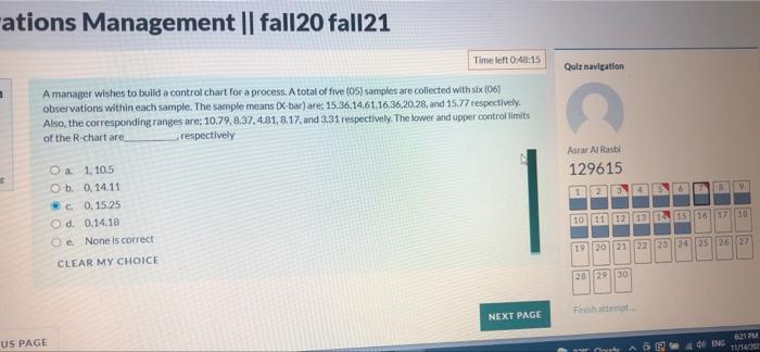 ations Management || fall20 fall21 Time left