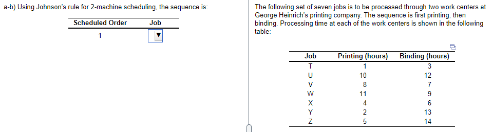 a-b) Using Johnson's rule for 2-machine