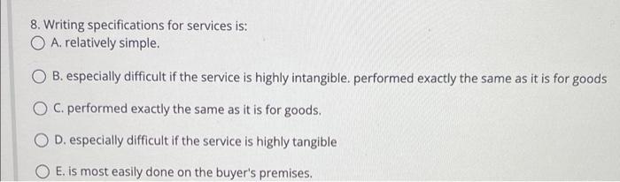 8. Writing specifications for services is: A