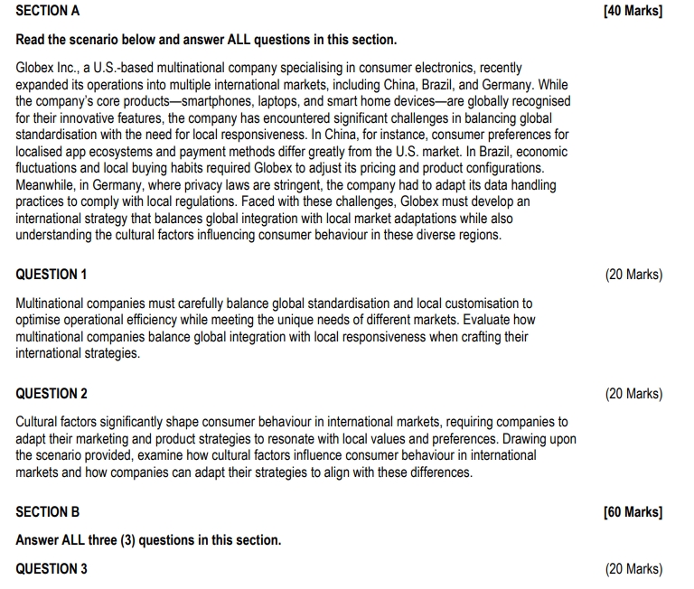 SECTION A Read the scenario below and answer ALL