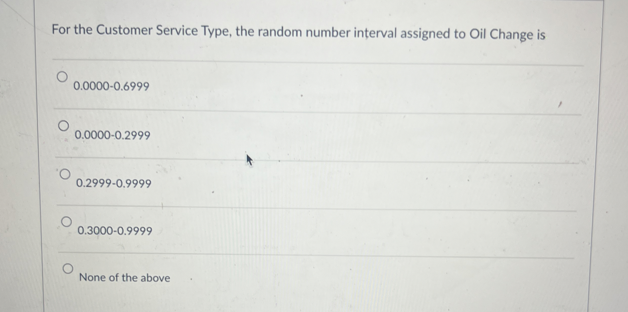 For the Customer Service Type, the random number