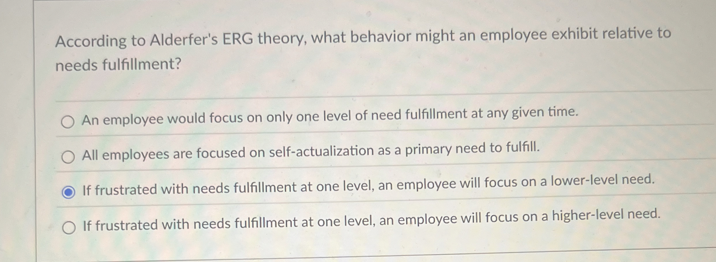 According to Alderfer's ERG theory, what behavior