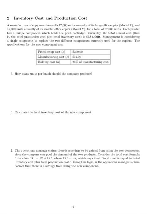 2 Inventory Cost and Production Cost A