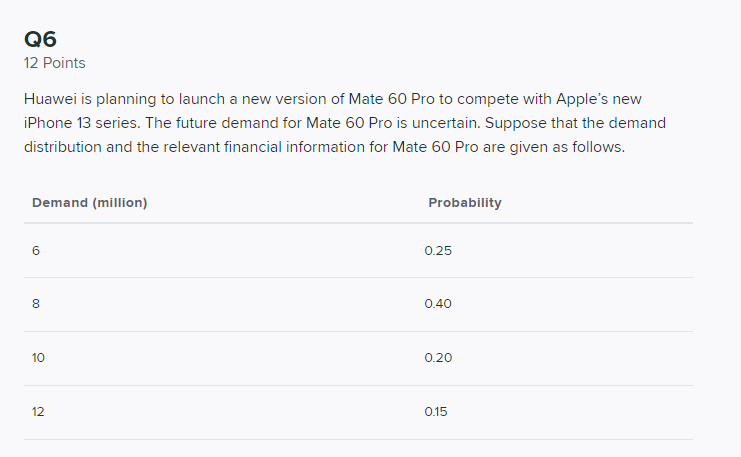 Q6 12 Points Huawei is planning to launch a new