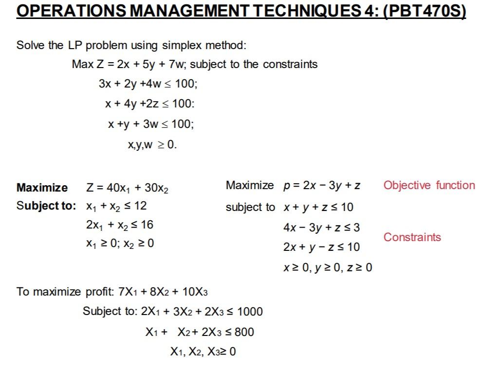 OPERATIONS MANAGEMENT TECHNIQUES 4: (PBT470S)