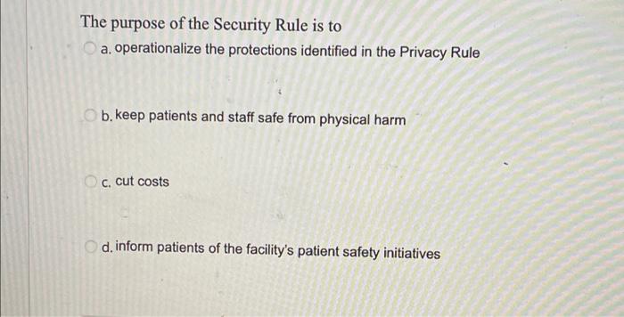 The purpose of the Security Rule is to a.