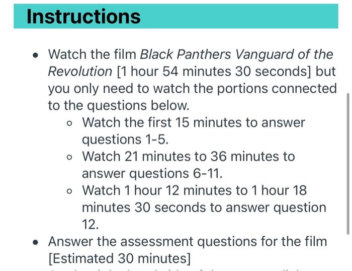 Instructions Watch the film Black Panthers