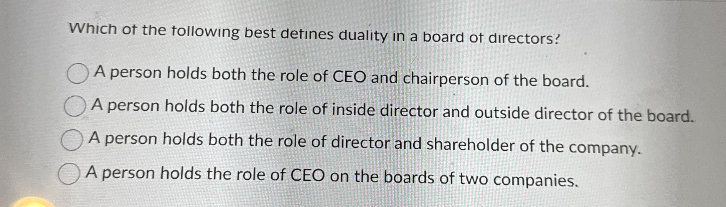 Which of the following best detines duality in a