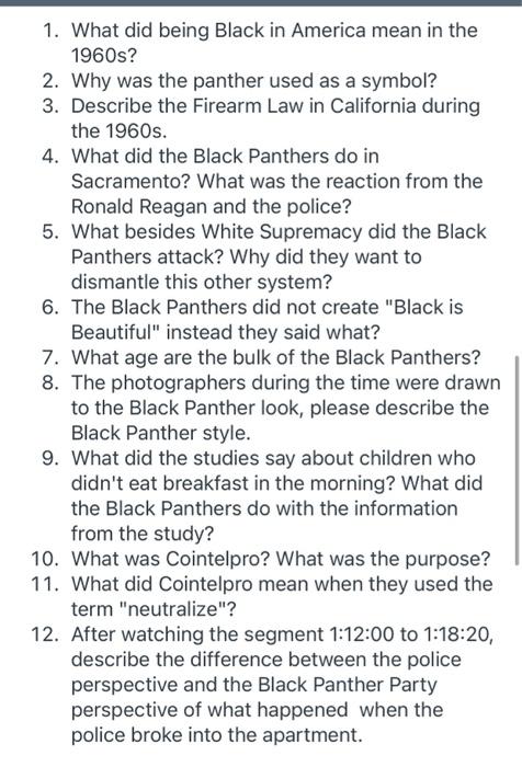 Instructions Watch the film Black Panthers