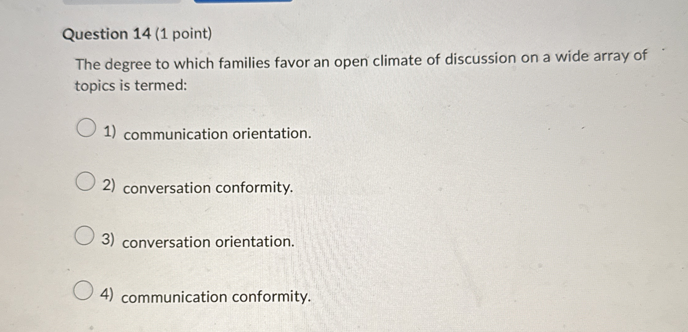 Question 1 4 ( 1 point ) The degree to which