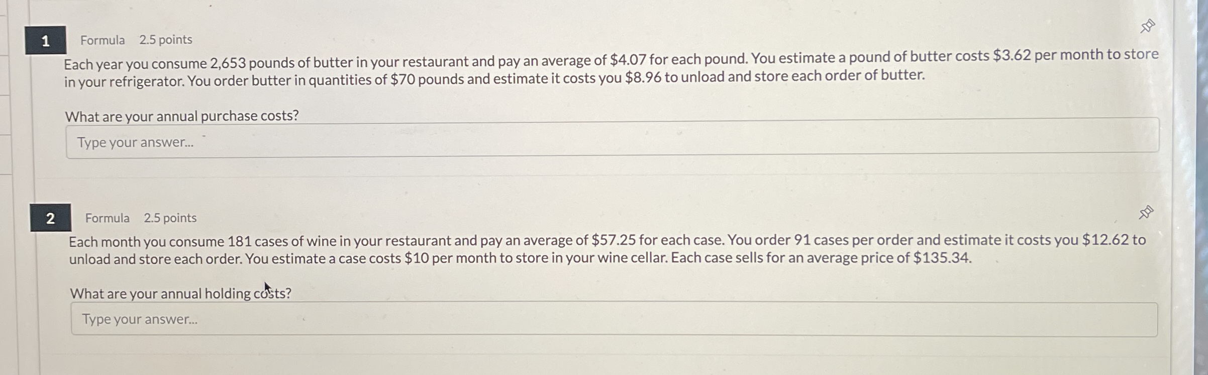 1 Formula 2 . 5 points Each year you consume 2 ,