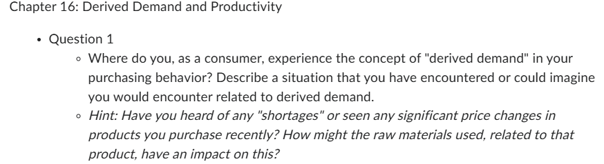 Chapter 1 6 : Derived Demand and Productivity -