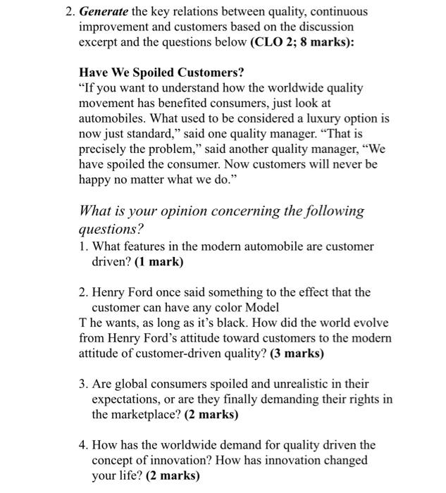 2. Generate the key relations between quality,