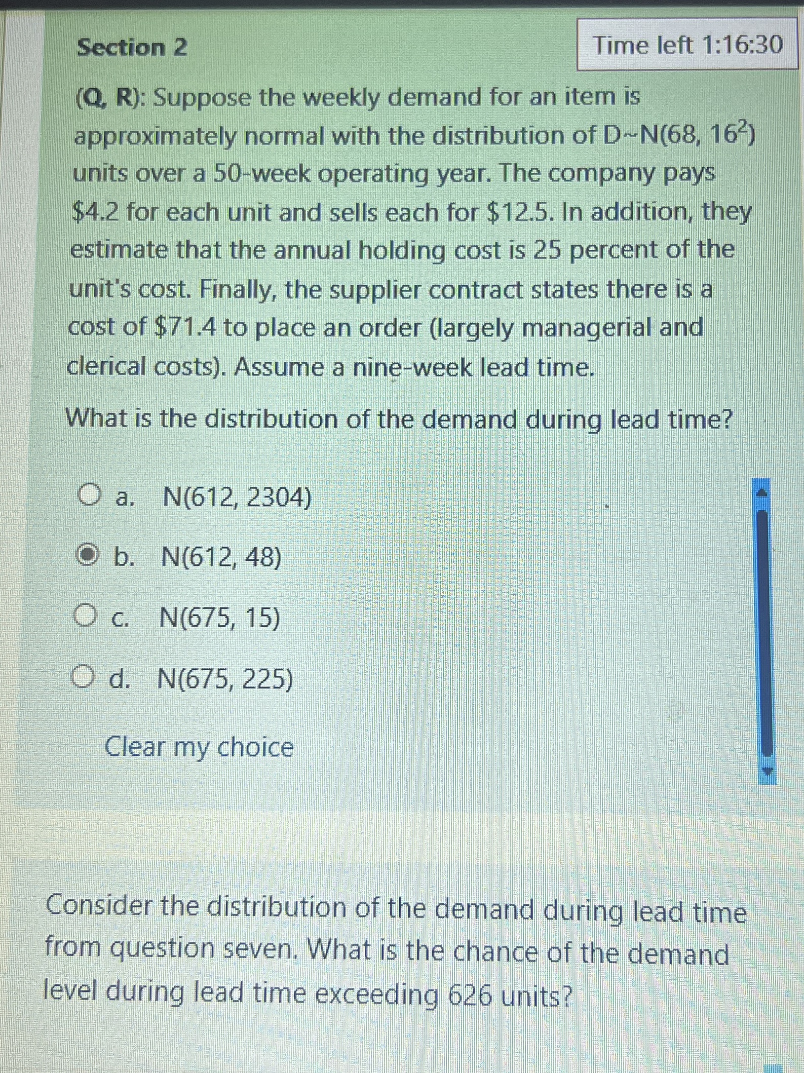 Section 2 Time left 1 : 1 6 : 3 0 ( Q , R ) :